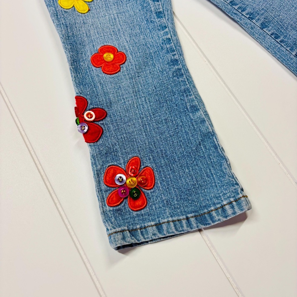 Vintage Y2K Zana Di Flower Power Boho Hippie Flare Jeans, Size 2T - Picture 6 of 14